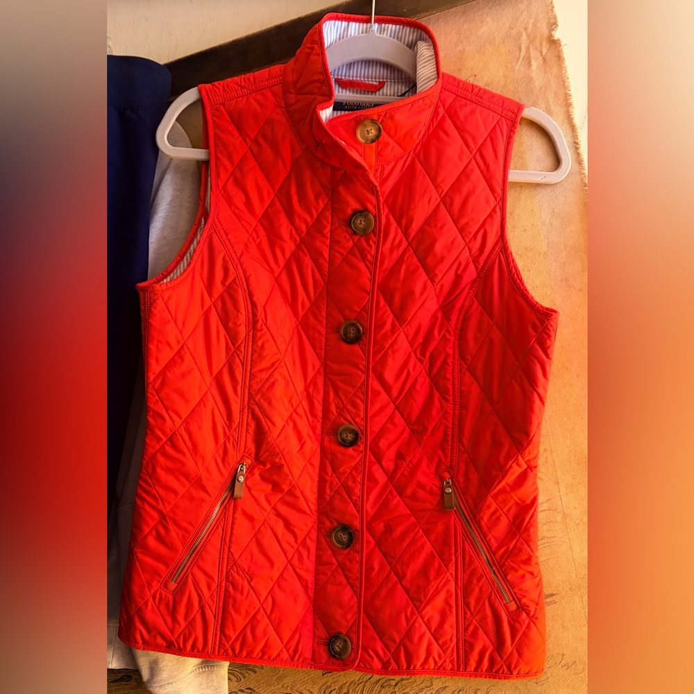 New Polo Golf Ralph Lauren Diamond Quilted Orange Vest SZ Medium